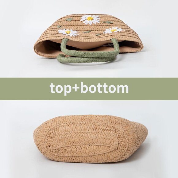 Elegant Handmade Straw Beach Bag with Floral Patterns for Summer Fun - Picture 5 of 6